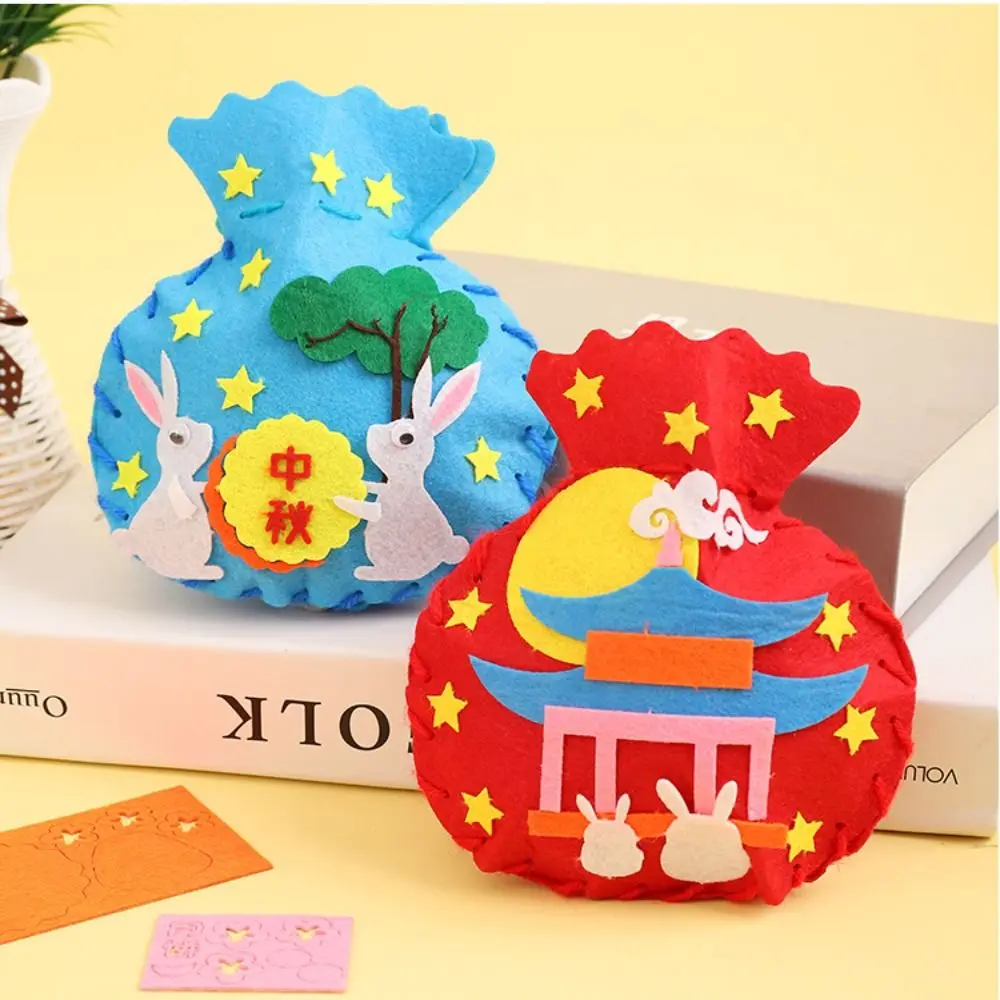 Vliesstoff DIY Mid-Autumn Kordelzug Tasche Mooncake Laterne Kinder Montessori Kunst Spielzeug Cartoon Kaninchen Handgemacht Mid-Autumn Spielzeug