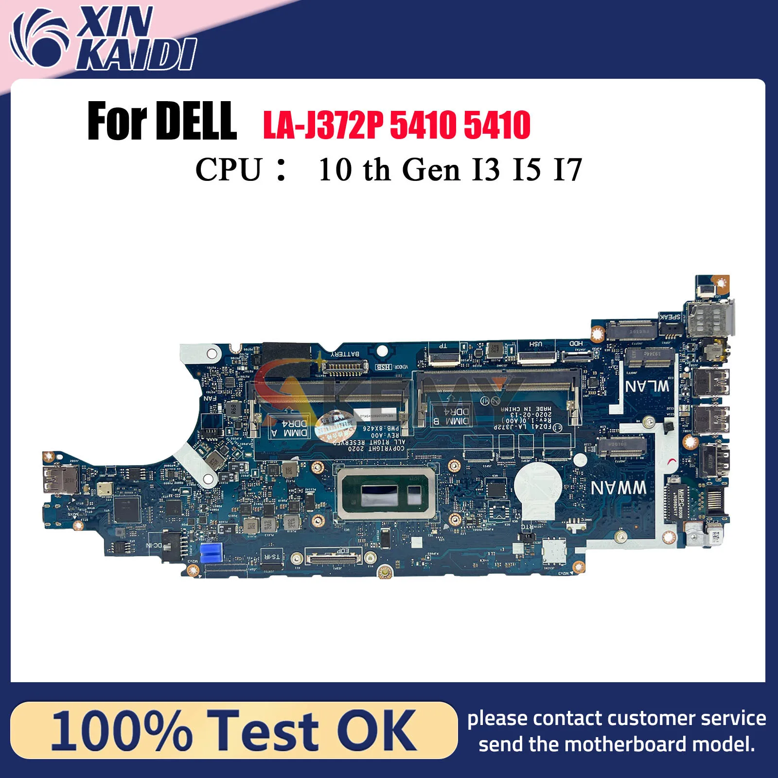 

For DELL Latitude 5410 Laptop Motherboard LA-J372P FDZ41 with i5 i7 10th CPU CN-0T4NVV 098W3W 100% Tested OK