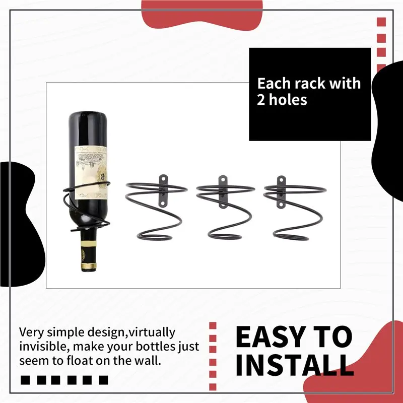 

AA94-3 Pack Metal Wine Rack Wall Mounted Wine Bottle Holder - Wall Decor Art - Included Mounting Screws And Anchors