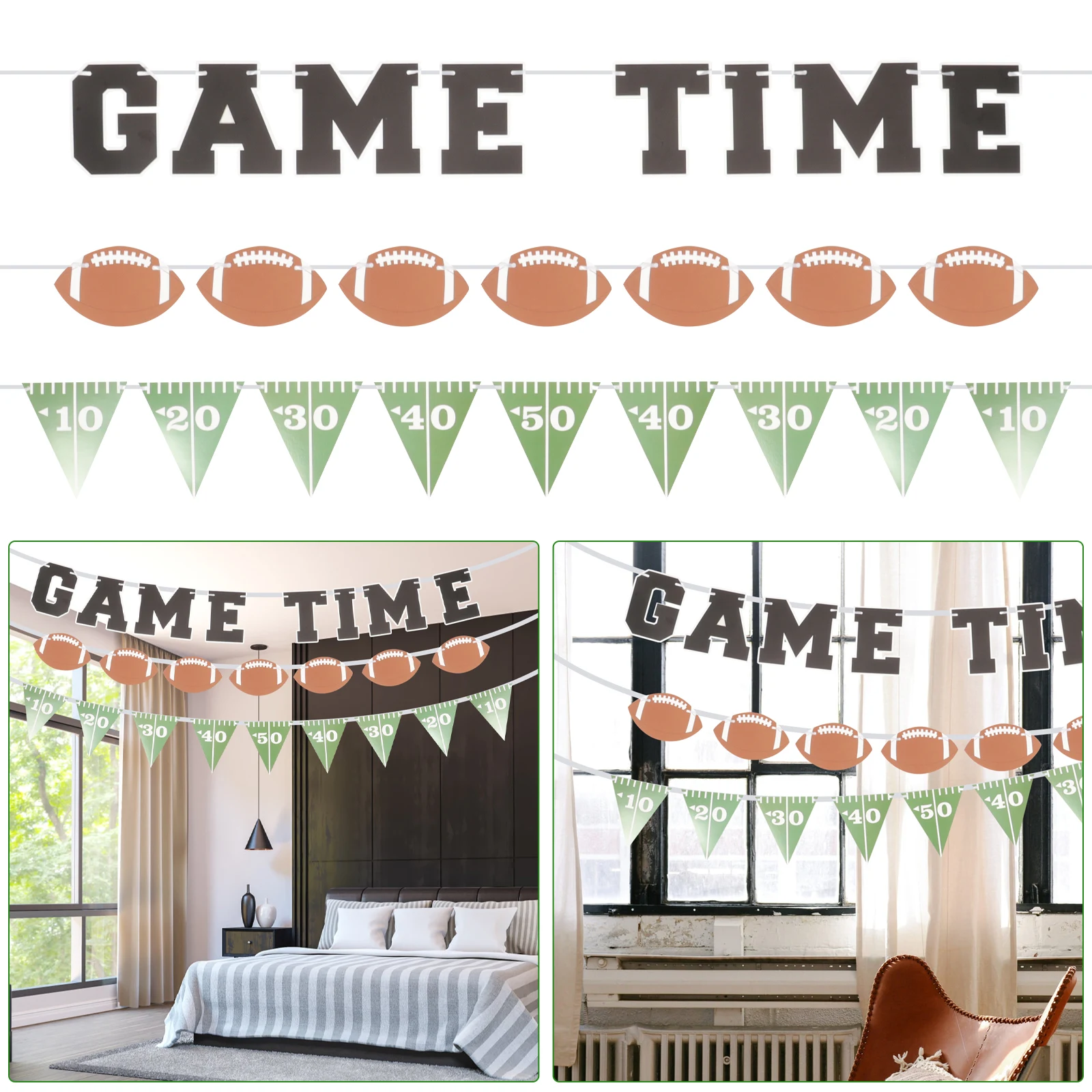 

3pcs Football Party Decorations Sports Theme Birthday Banner Garland Flags Wall Hangings Triangle Flags Party Supplies