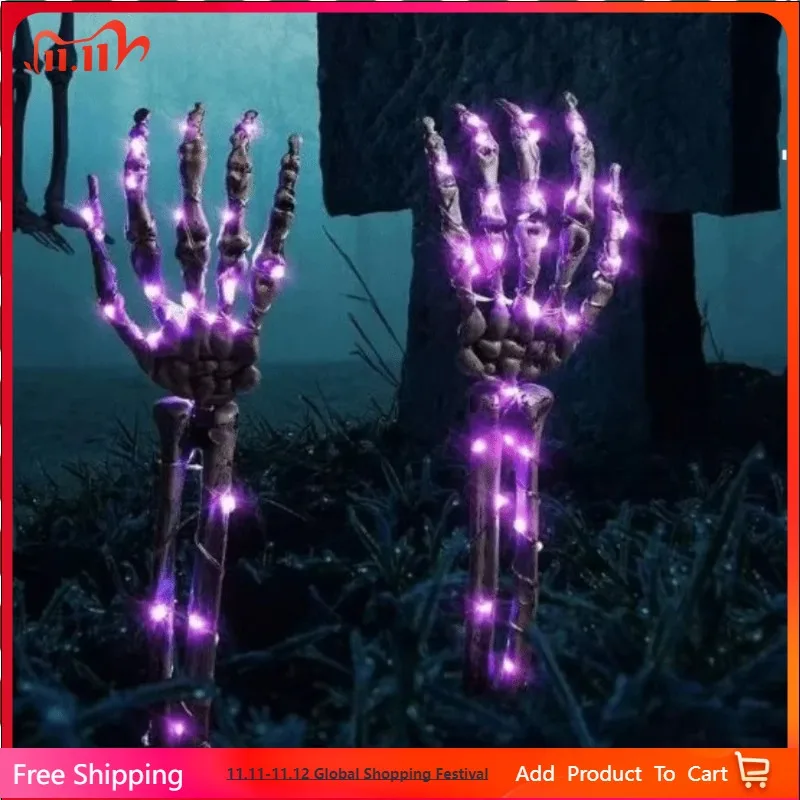 

Exquisite LED Lighted Skeleton Hand Props Plastic Ghost Hand Lamp Realistic Weatherproof Glowing Skeleton Arm for Halloween