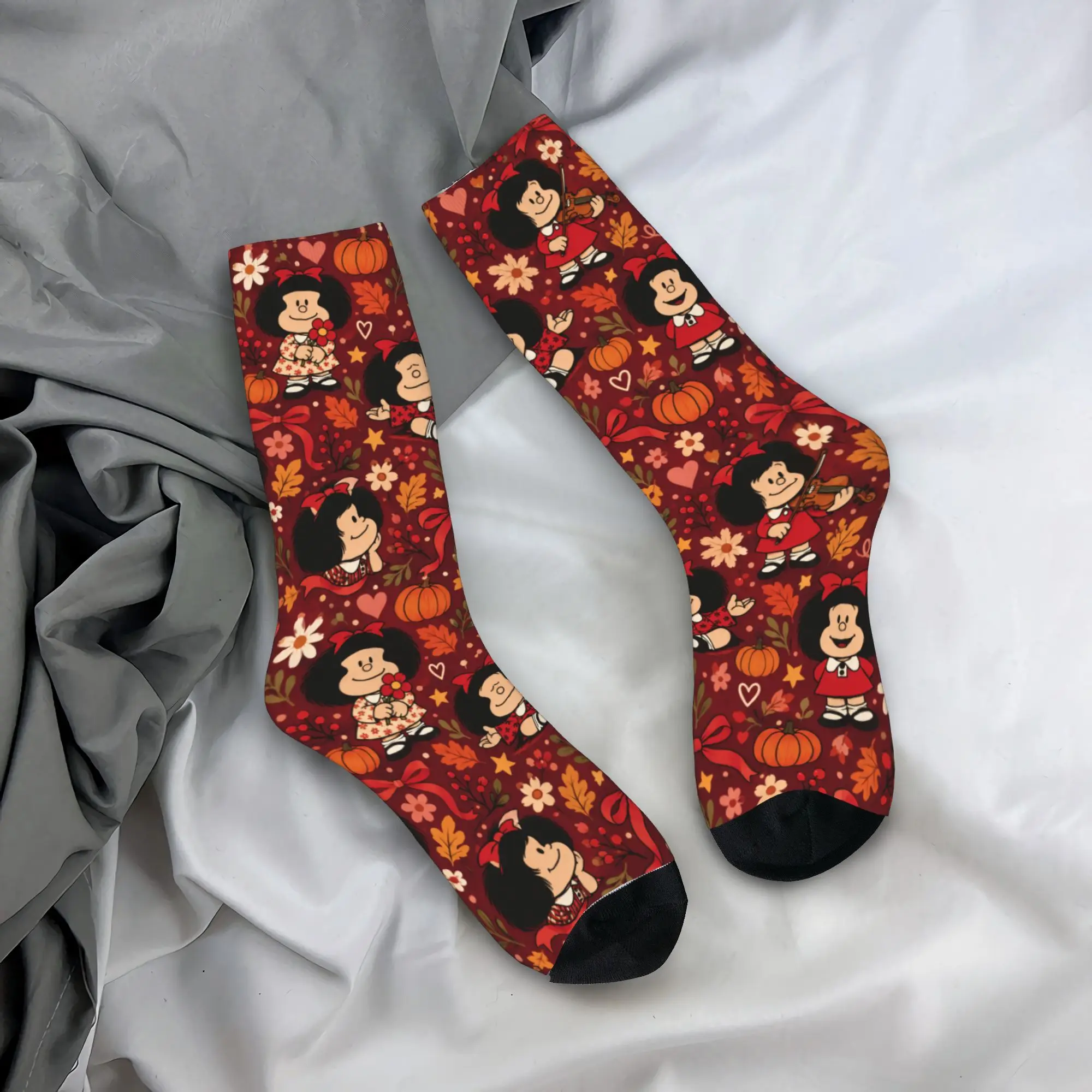 Men Socks Halloween Mafalda Red Tone Seamless  Stockings Non Slip Medium Soft Socks Autumn Gothic Printed Cycling Socks