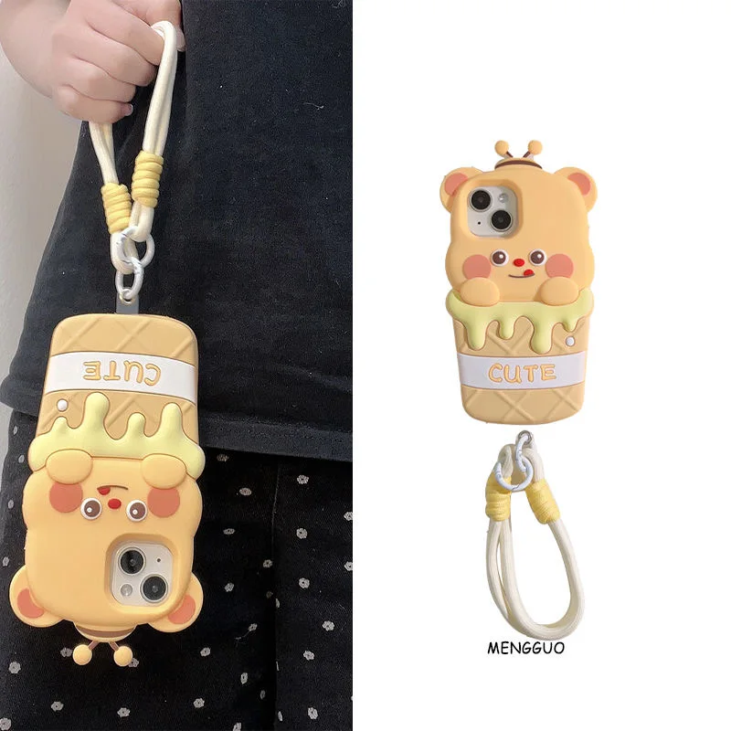 3D Butter Bear Ice Cream Suitable For iPhone16 15 Pro Max 14 Phone Case 13 Silicone 11 12 Pro Protective Case