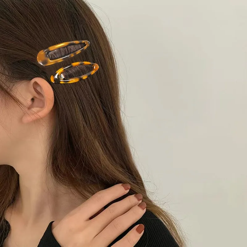 Leopard Print Retro Amber Color Hair Clips Oval BB Clip Bangs Hairpin Adult Women Children Portable Vintage Y2k Hair Accessory