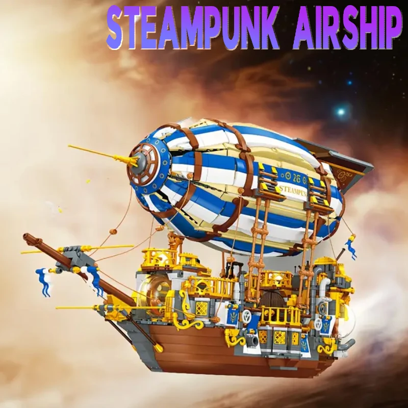 

In stock Anime Steampunk Airship moc Building Block model classis toy with light birthday gifts kids set Christmas 3272pcs