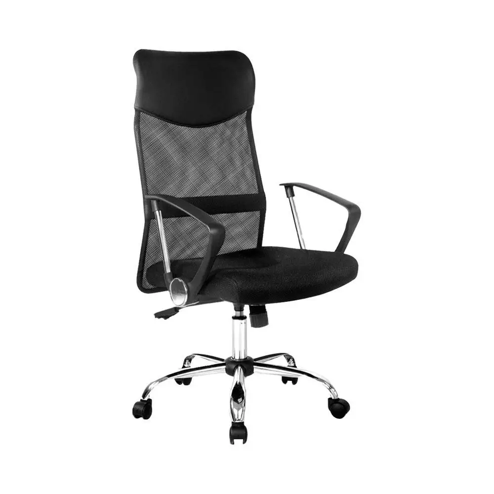 Cadeira de Escritório Ergonômica Giratória com Encosto Alto em Malha Preta, Suporte Lombar Ajustável, Respirável, para Escritório em Casa