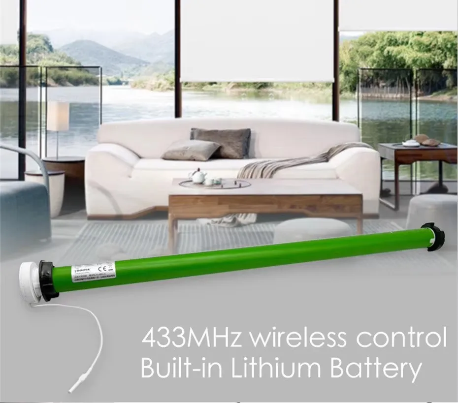 DOOYA DM25LEU Rohrmotor, eingebauter Li-Akku, Motor für Rollos, RF433-Emittersteuerung für 38-mm-Rohrhalterungen + Endstopfen