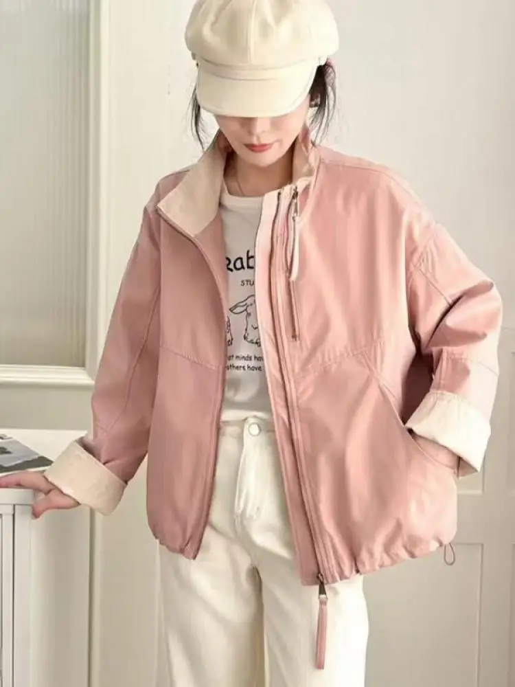 Mode coréenne solide vacances vêtements de travail manteau court femmes à manches longues élégant ample Double fermeture éclair vestes hauts automne hiver décontracté