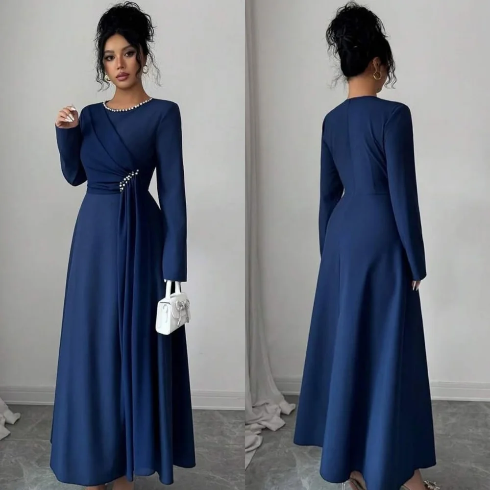 Классический трикотаж в современном стиле по индивидуальному заказу, плиссированные бисером, прямые длинные платья с круглым вырезом, платья на заказ, элегантные подходящие платья