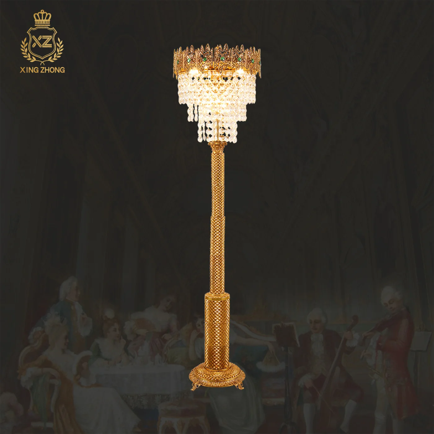 European Classic Rococo Luxury Crystal Living Room Sofa Edge Mood Floor Stand Lighting Bedroom Bedside Brass Floor Lamps