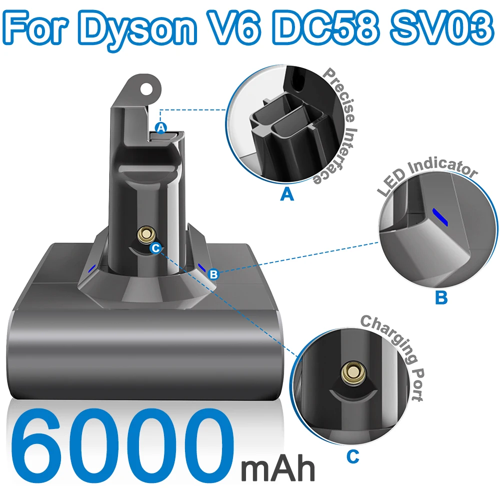 

21.6V 6Ah Vacuum Cleaner Battery For Dyson V6 Battery DC62 DC59 DC58 SV03 SV04 SV09 V6 Animal Motorhead V6 Absolute V6 Fluffy IL