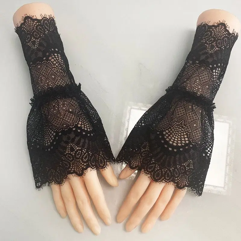 Fake Sleeves Detachable Women Cuff Extension Embroidery Lace Daisy Fake Sleeves Elastic Wrist Pleated Organ Lolita Fake Sleeve