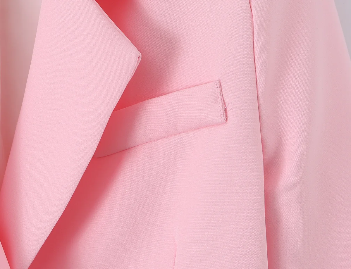 TFMLN 2026 Damen Rosa Kurzes Blazer-Set mit Revers, Zweireihigem Design, Anzugjacke, Pendler-Hose, Vielseitiges Elegantes Damen-Outfit – Detail 6