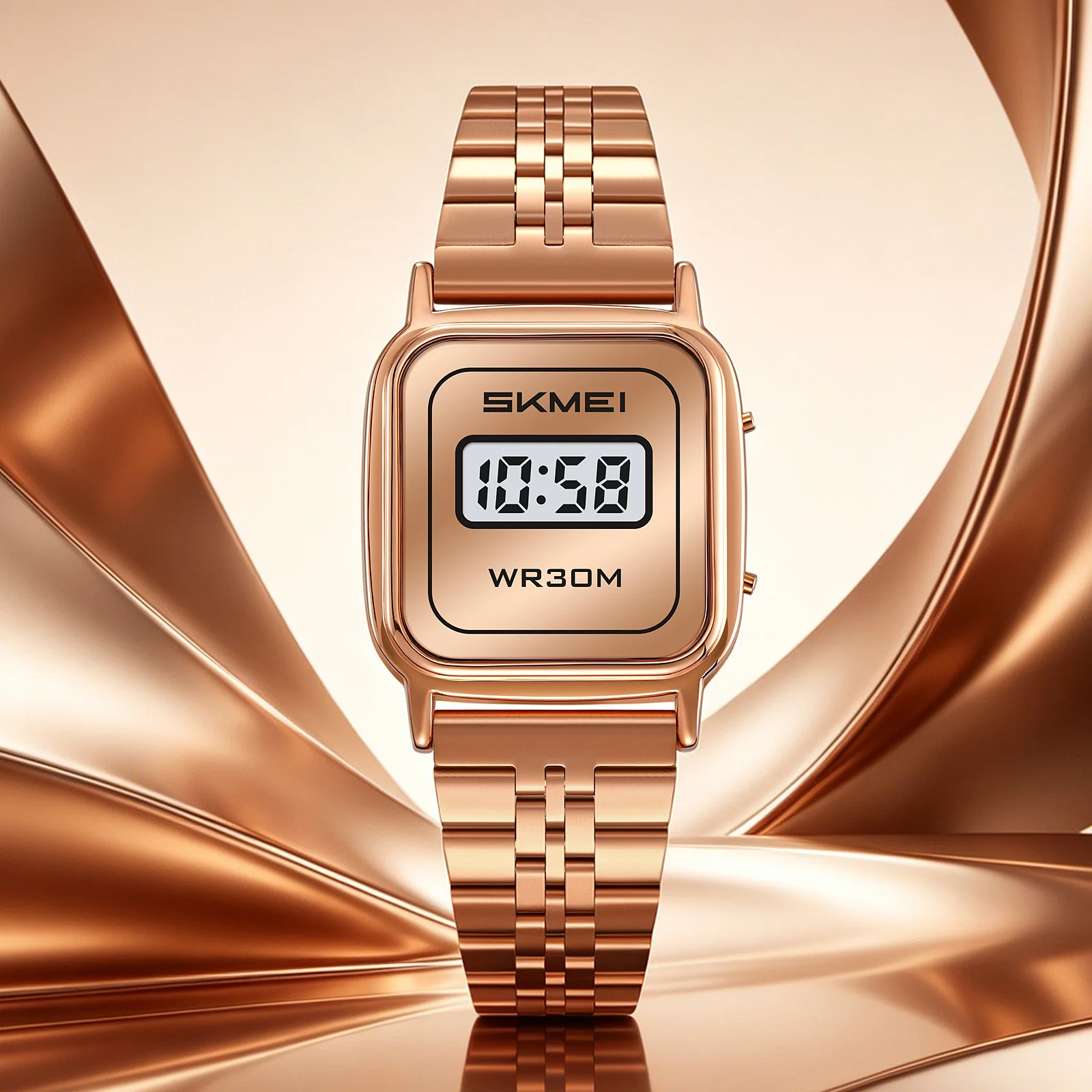 SKMEI 2589 Montre-bracelet numérique de luxe pour femme, étanche 3 bars, montre numérique vintage pour femme, Relógio Feminino De Luxo