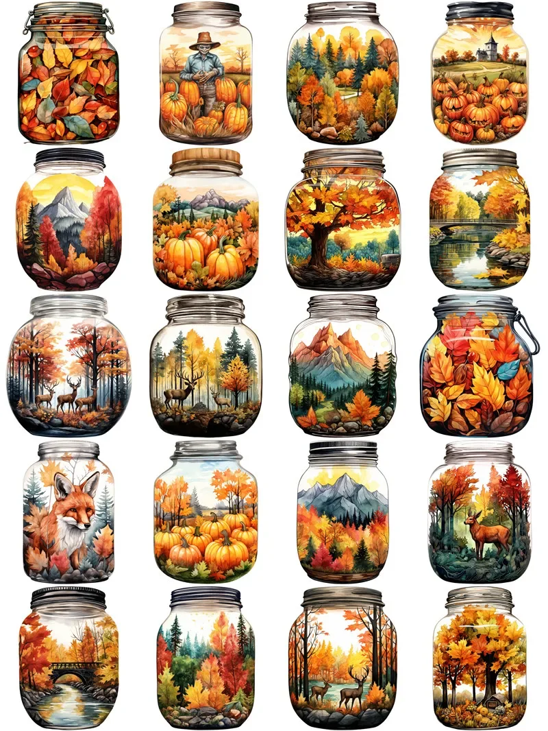 20Pcs/Pack Autumn Glass Sticker DIY Craft Scrapbooking Album Junk Journal Decorative Stickers