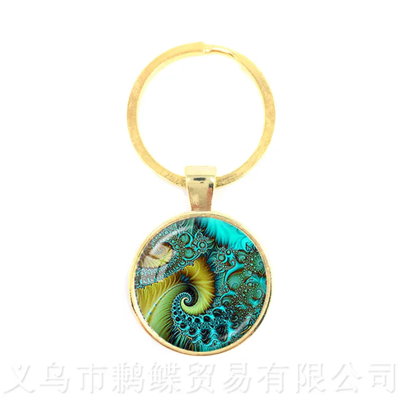 Beautiful Peacock Feathers Keychains Mandala Glass Cabochon Buddhism Pendant For Children Men Women Creative Gift Keyring