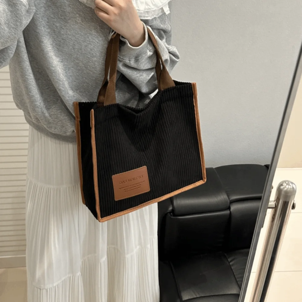 

Модная большая вместительная рабочая сумка на плечо из вельветовой ткани, однотонная сумка в повседневном стиле, простая большая сумка для женщин и девочек