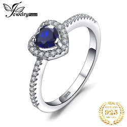 JewelryPalace Heart Created Blue Sapphire 925 Sterling Silver Halo Ring for Women Gemstone Fine Jewelry Wedding Engagement Gift