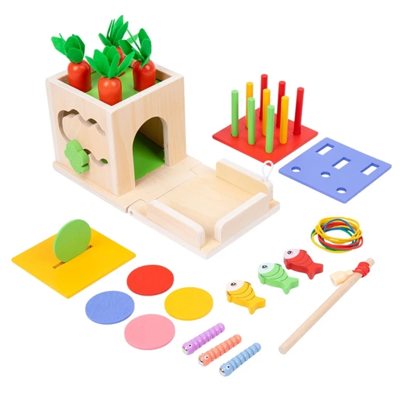 Montessori Estilo Caixa de jogo de madeira operada por moedas, brinquedo de ensino cognitivo, forma e cor, brinquedo educativo pré-escolar, 8-em-1