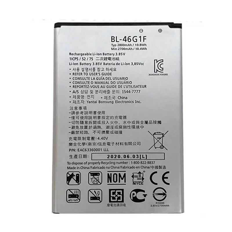 Batería de BL-46G1F para LG K20 TP260 K425 K428 K430H m250 MS250 X400 LGM-K121K k10 2017 2800mAh nueva batería