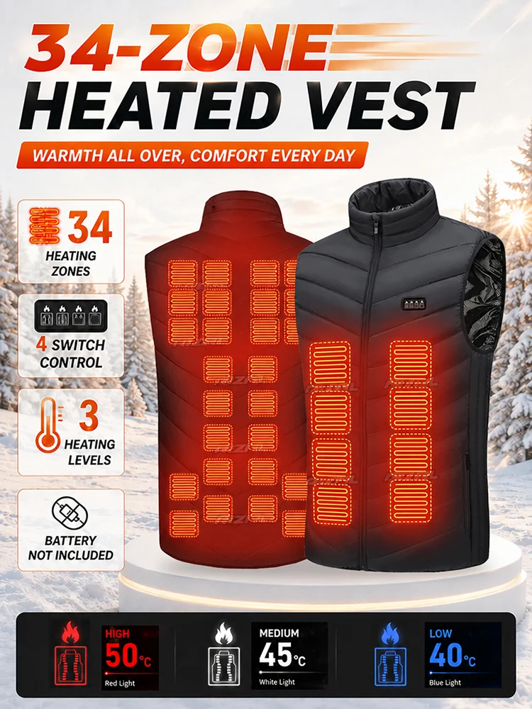 Smart Heated Vest Jacket for Men | 36 Zone Heating 4 Controls 3 Adjustable Temperatures | Winter Hiking, Indoor Work and Holiday