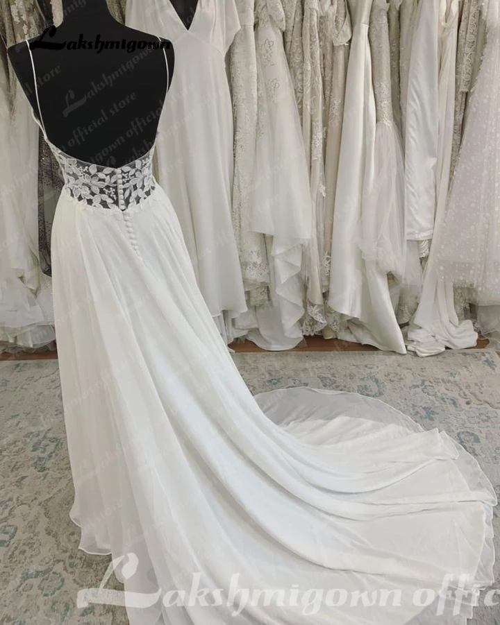 Lakshmigown chiffon uma linha vestido de casamento praia verão 2023 abito sposa donna elegante nupcial boho vestidos renda corpete