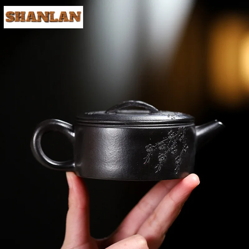 160ml Yixing Purple Clay Teapot Handmade Plum Blossom Large Caliber Pot Raw Ore Dahongpao Reducing Roasting Mud Kettle Zisha Tea