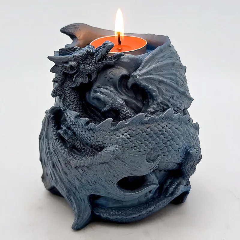 Flying Dragon Skull Candlestick Silicone Mold DIY Making Gypsum Resin Dragon Model Halloween Decorative Tools