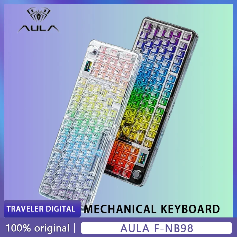 AULA F-NB98 Mechanical Keyboard 3 Mode Multi-functional Knob Custom Screen Gaming Keyboard RGB Backlit Hot Swap PC Gamer Gifts