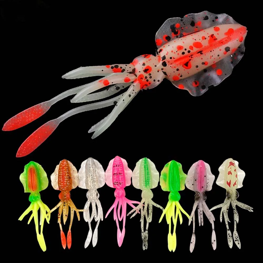 Señuelo de pesca de calamar, 10cm/12cm/15cm, luminoso, suave, de plástico UV, para atún, barco de mar, Wobbler, YY066P3