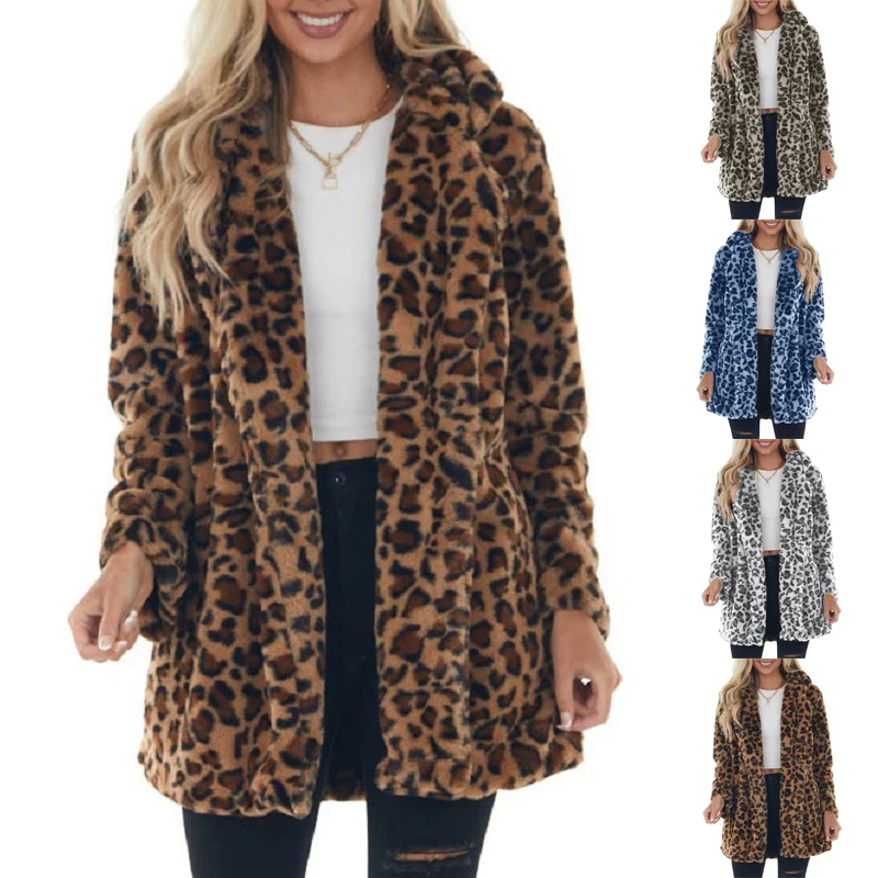 Faux Fur Coat Women Winter Coat 2025 Leopard Print Jackets Streetwear Warm Jackets Fashion Elegant Ladies Coats Parkas