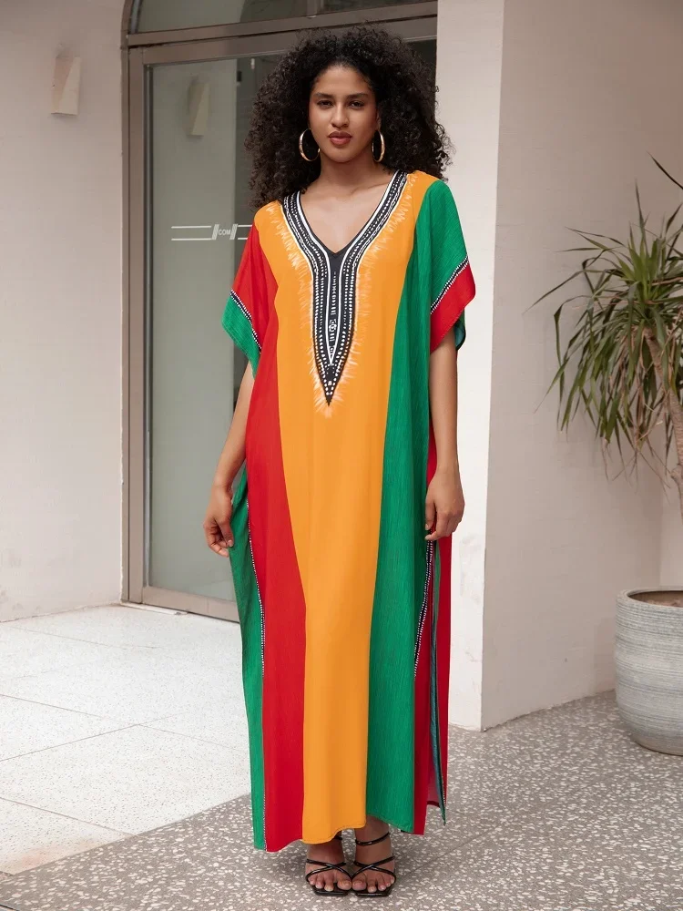 Kaftan Robe Women\'s Chic Bohemian Colored Oversized Beach Wear Caftan Dresses For Summer Homewear Moo Moo Dress Outfit Q1658