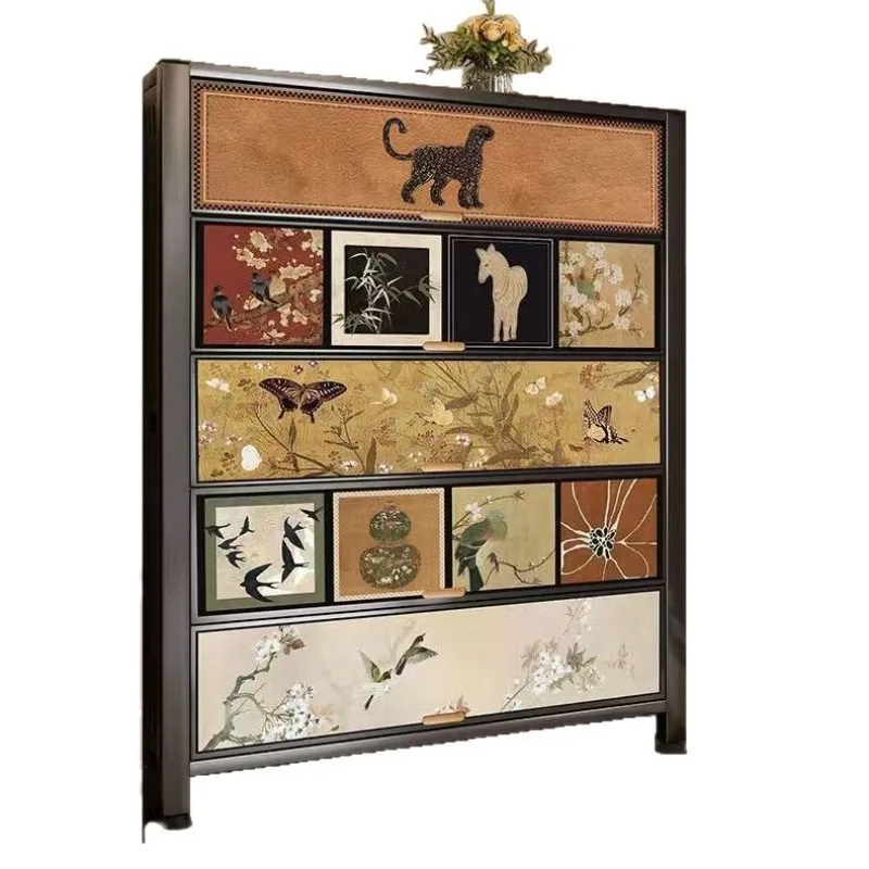 

Steel medieval style door shoe cabinet household entrance storage cabinet multi-layer locker