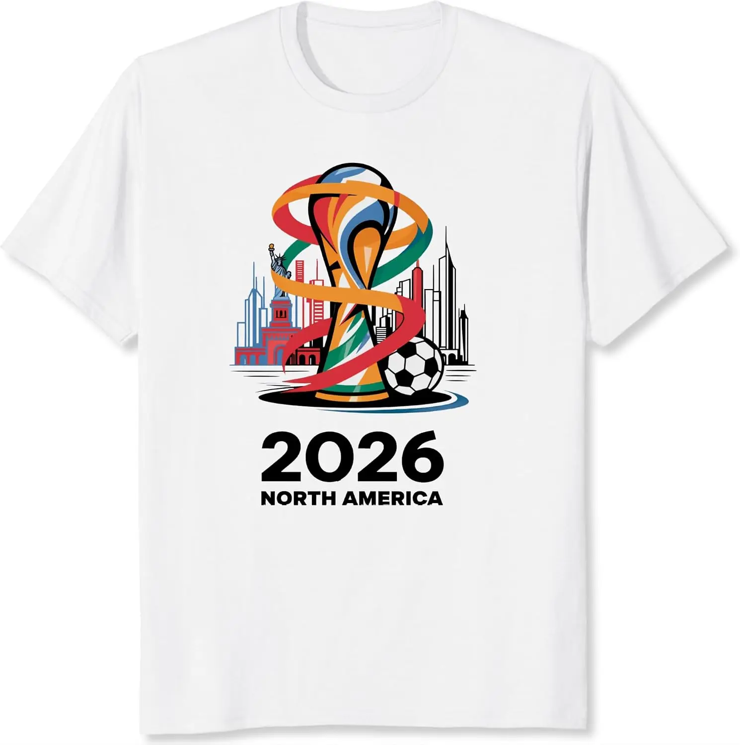 Soccer Trophy Celebration Shirt Abstract Soccer Cup City Skyline Graphic Tee for Men