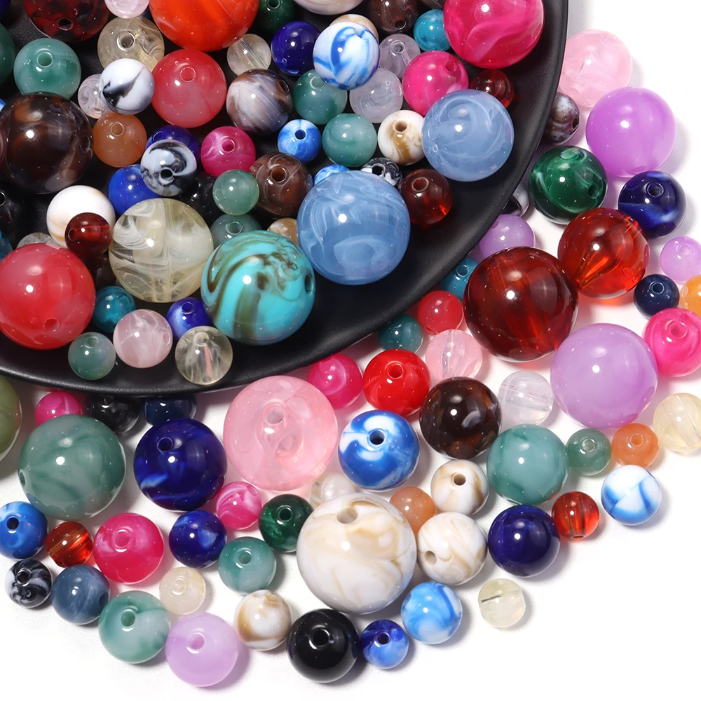 10-100 Stück 8-20mm Zweifarbige Runde Acrylperlen mit Wolken-Effekt Lose Abstandsperlen für Schmuckherstellung DIY Armband Halskette Zubehör – Detail 6