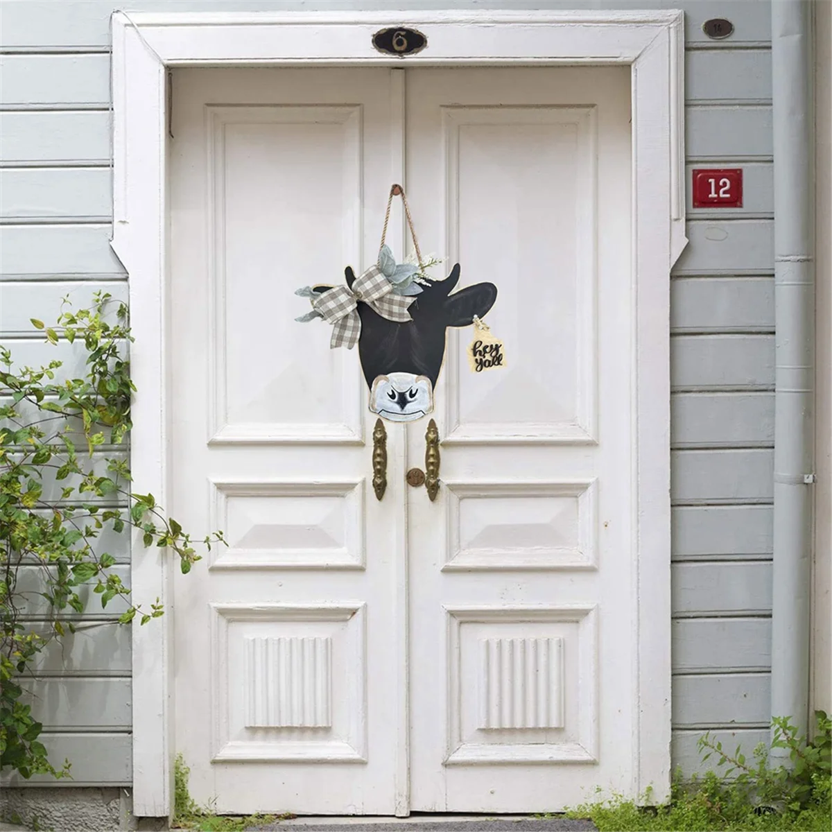 Cow Head Door Garland Welcome Front Door Hanger Sign Cow Print Door Sign for Farmhouse Wall Home Holiday