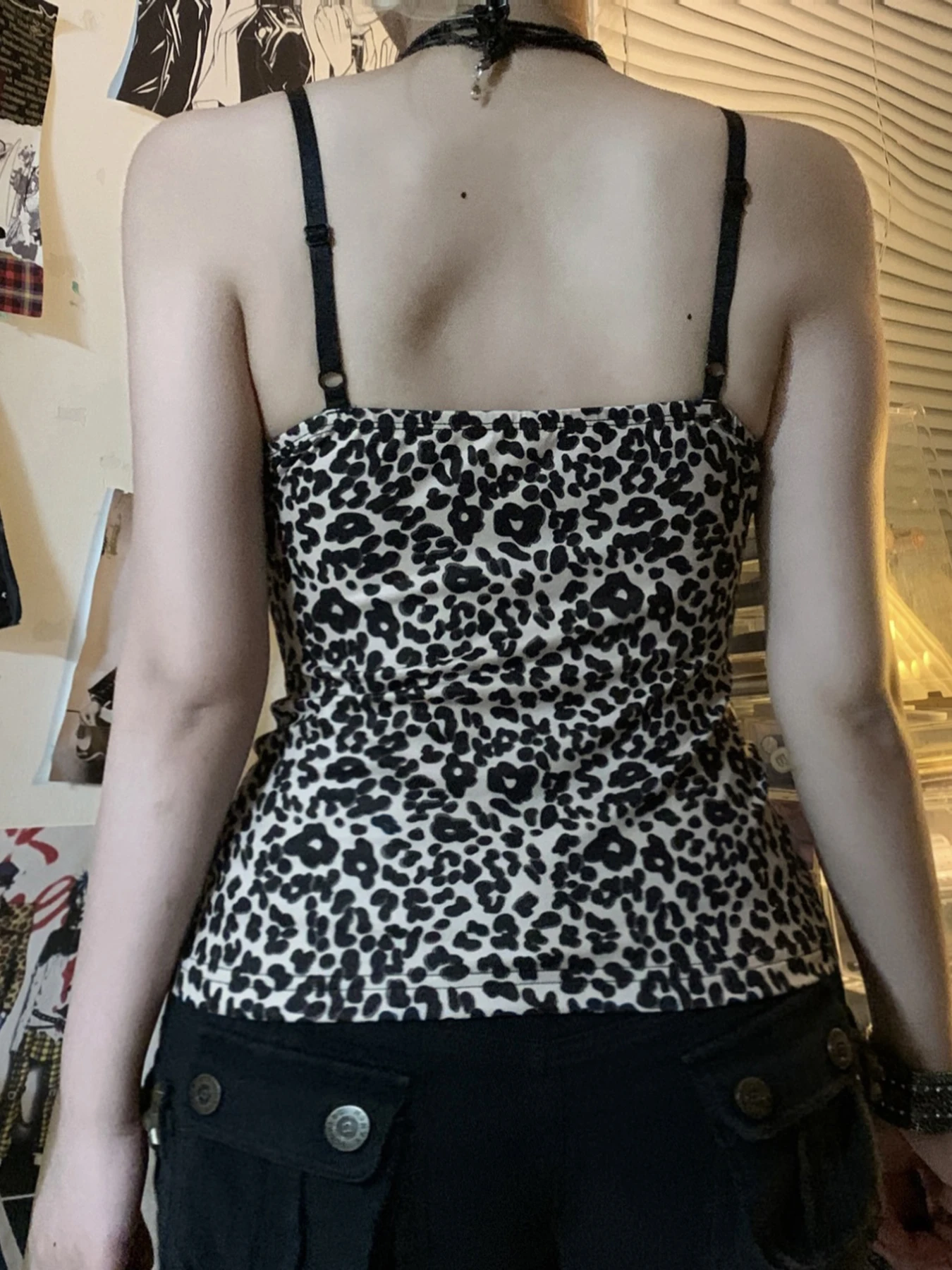 Rockmore Leopard Print Camisole Coquette Lace Frill V-neck Crop Top for Women Sexy Backless Y2K Vintage Stripe Patchwork Vest image 2