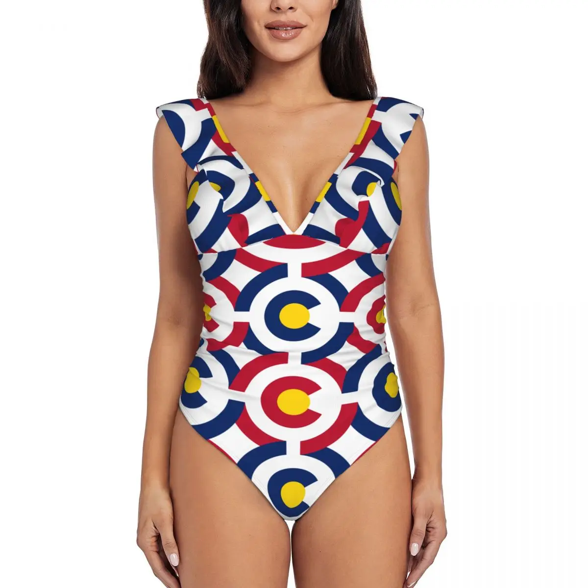 New Arrivals Identical Sets Colorado Pattern Swimwear V-neck Sexy Swimming Costumes