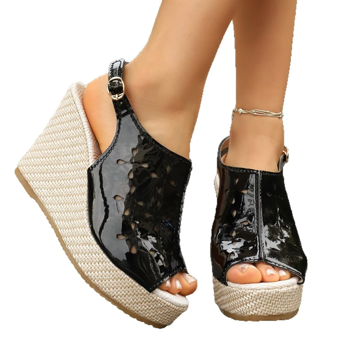 Plus Size Shoes for Women 35-42 Summer Peep Toe Platform Wedge Buckle Strap Non-slip Sandals Party Evening Dress Footwear view 5