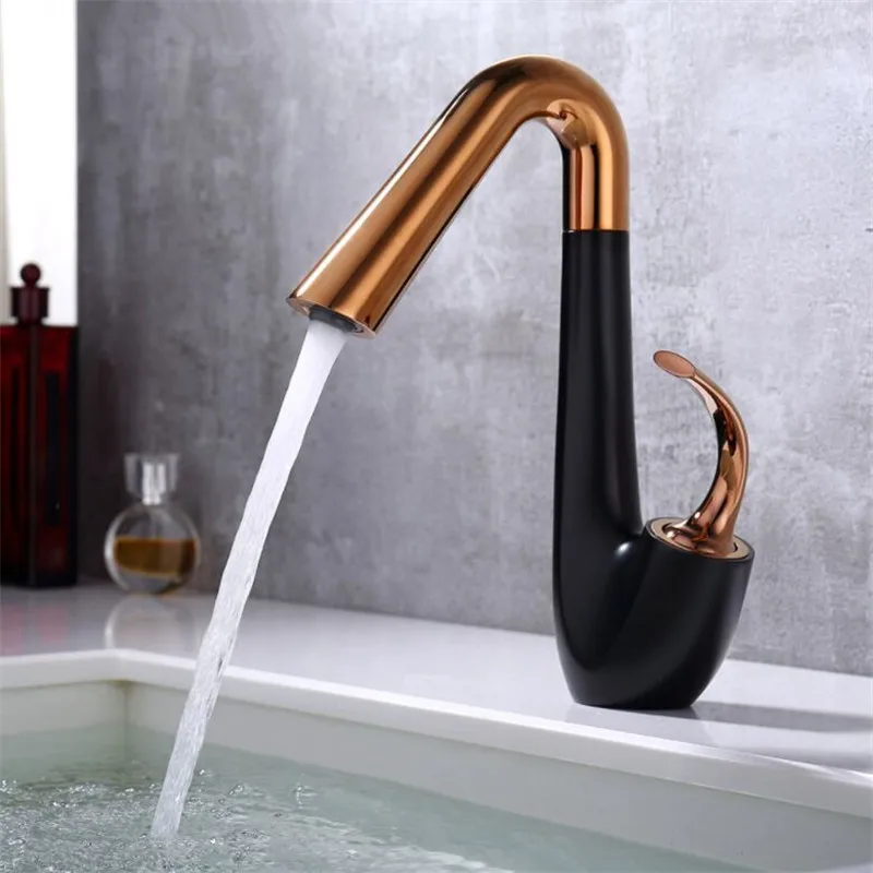 White Swan Shape Bathroom Basin Faucets Solid Brass Sink Mixer Tap Hot & Cold Single Handle Unique Design Black Rose Gold Chrome