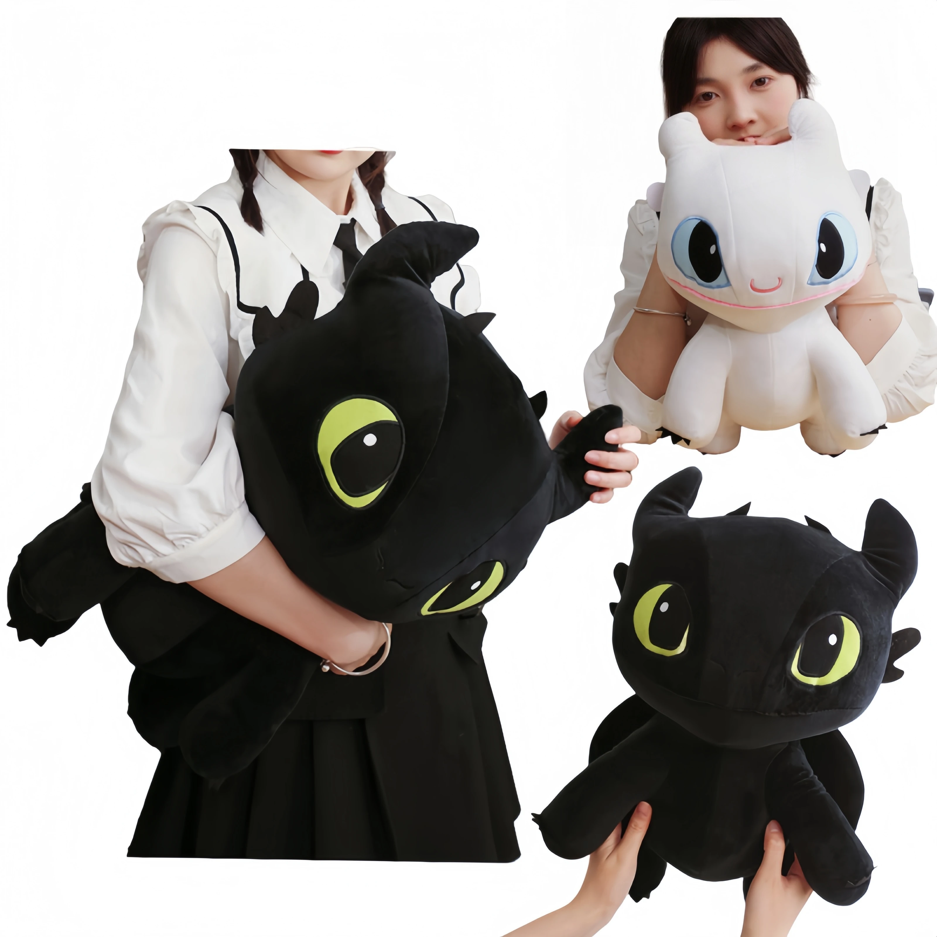 

Беззубые игрушки-драконы Kawaii, белые, черные динозавры, мягкие плюшевые игрушки, маленький летающий дракон, плюшевые мягкие подушки