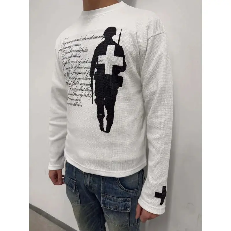 T-shirt col rond Harajuku tendance automne 2026 pour hommes et femmes, motif imprimé vintage, style urbain branché pour enfants