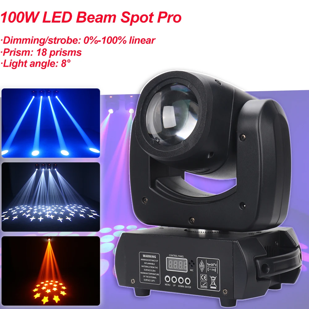 New DJ Lighting Equipments 100W 18 Prisms Led Moving Head Light Mini Small Beam Spot Light For Disco KTV Stage Night Club Party