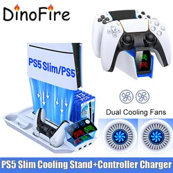 Dinofire S6000 For PS5/PS5 Slim Console Disc/Digital Vertical Stand Cooling Fan For Sony Playstation 5 controller Charging Dock