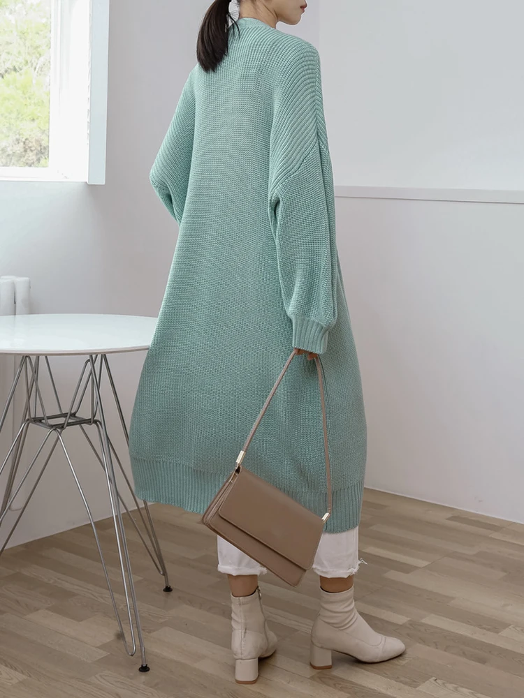 [EAM] Green Elegant Big Size Knitting Cardigan Sweater V-Neck Long Sleeve Women New Fashion Tide Spring Autumn 2024 1DH6452