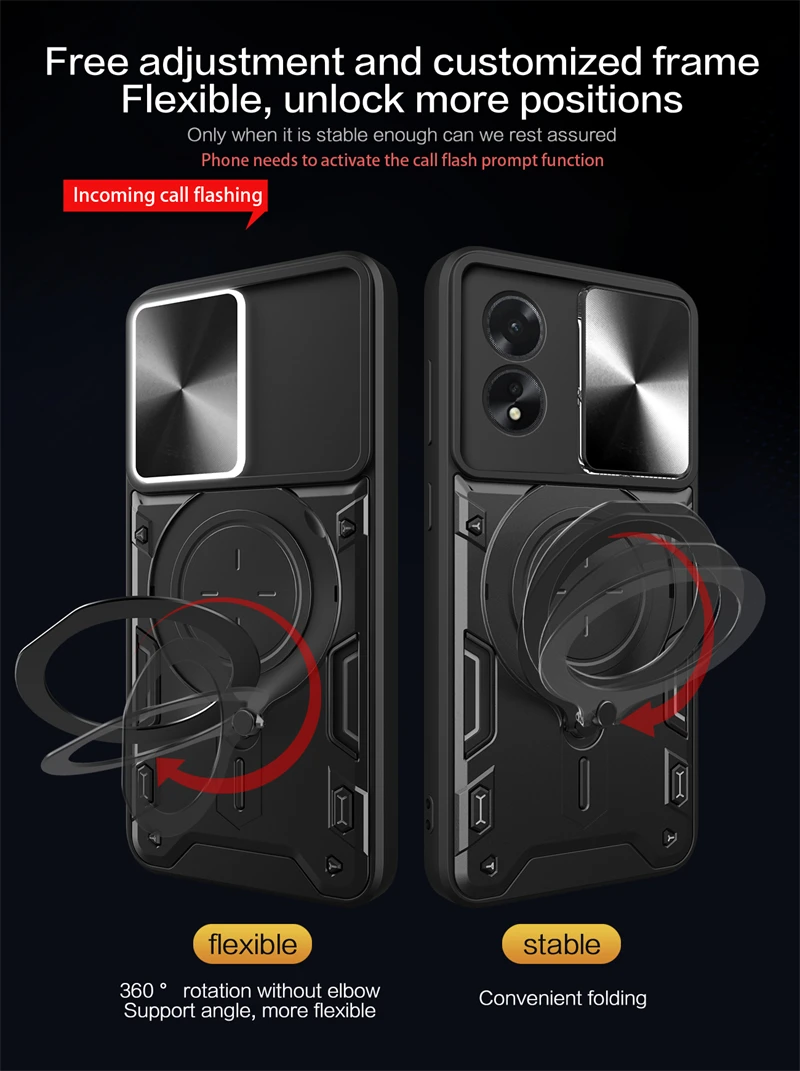 For Oppo A38 4G Case Armor Slide Lens Protect Phone Case For OppoA38 Orro Appo A 38 38A CPH2579 6.56" Car Holder Ring Back Cover image 4