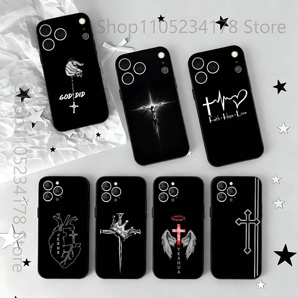 

Bible Jesus Christian Cross Simple Phone Case For iPhone 17,16,15,14,13,12,11,Pro,Max,Plus,E,Air,Mini Protective Black Cover
