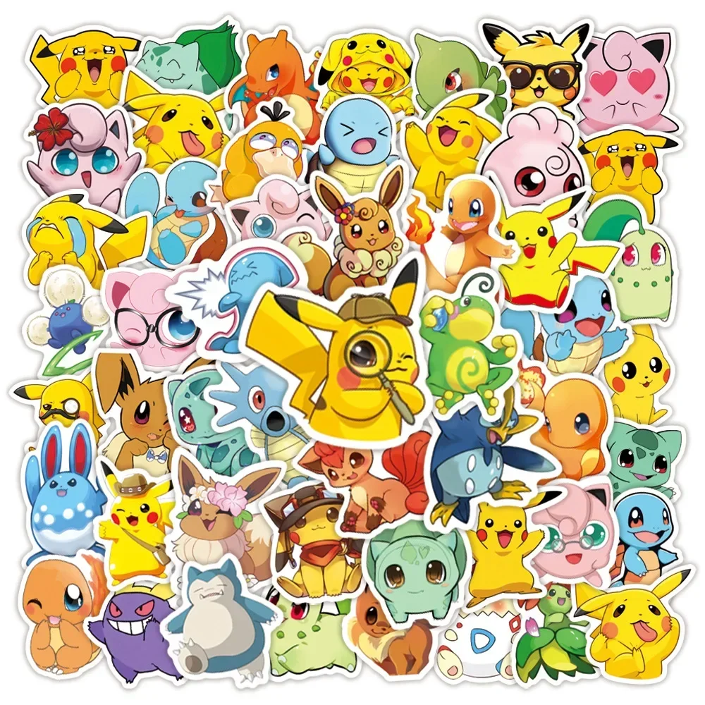 50PCS Kawaii Pikachu Pokemon Stickers Motorcycle Phone Car Skateboard Laptop Decal Sticker Waterproof Classic Kid Toy