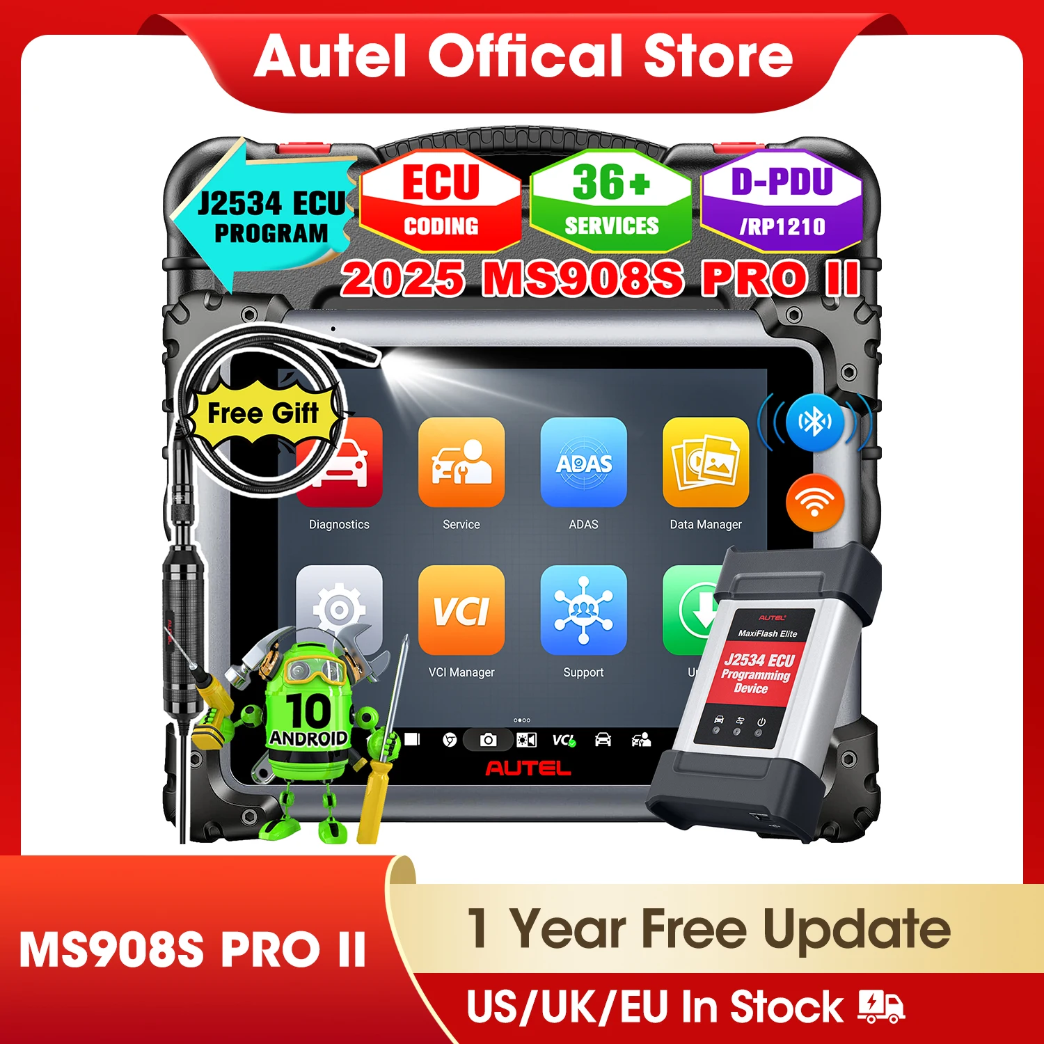 Autel MaxiSys MS908S Pro II OBD2 Car Automotive Diagnostic Tool J2534 Scanner Automotivo ECU Coding PK MK908P II/MS908S Pro