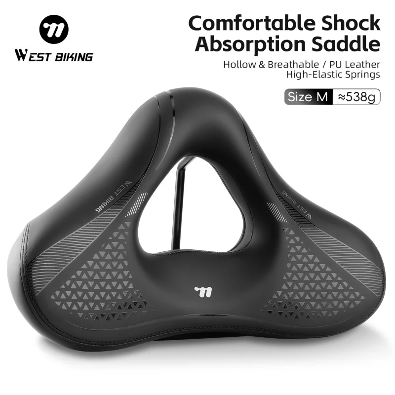 

WEST BIKING Hollow Bicycle Saddle High-Elastic Shock-Absorbing Widen Bike Seat Cushion PU Breathable Soft Cycling Seat Cushion
